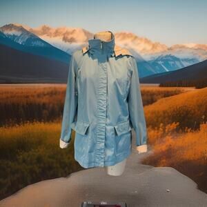 White Stag Rain Coat Mid-weight Removable Hooded Blue Jacket Zip Med 8/10 Blue